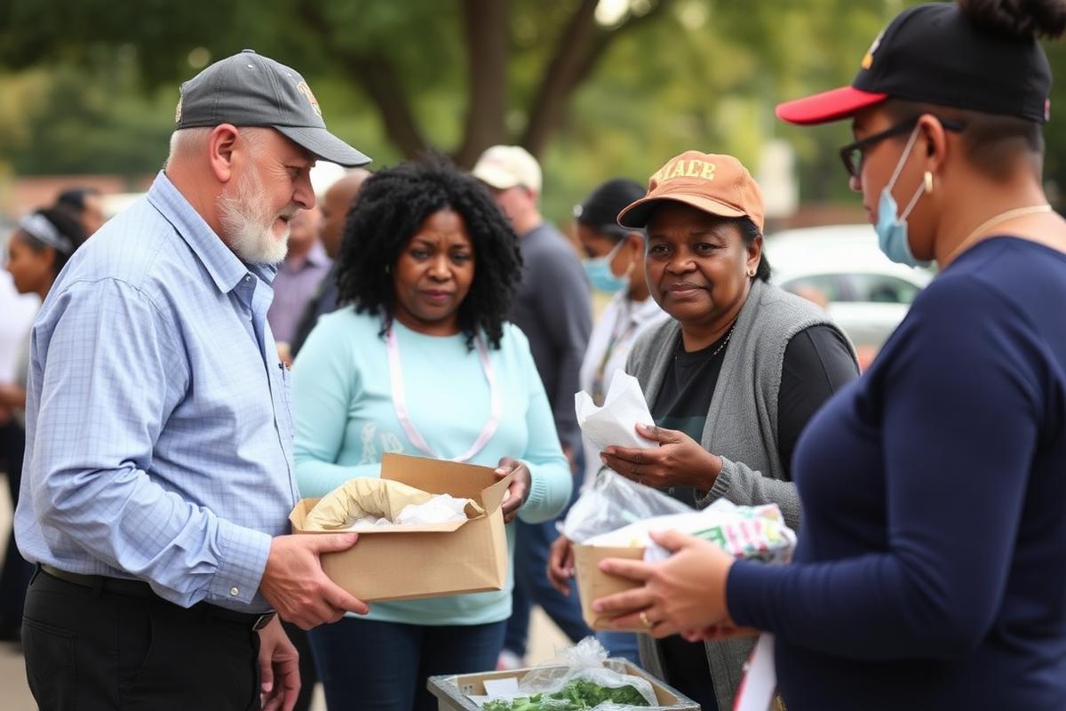 Community volunteers serving meals